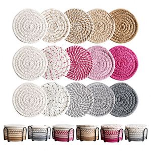 Sets de table ronds en corde de coton tressée naturelle pour cuisine et salle à manger, également utilisables comme sous-verres - Product Image 5