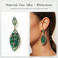 Boucles d'oreilles pendantes Feuille en strass pour femme, en alliage micro-pavé, style bohème, avec gemme verte, pour fête et mariage