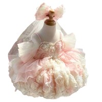 Robe de princesse bleue à bulles pour filles, épaules dénudées, tutu, robe de soirée formelle pour enfants, garniture en perles