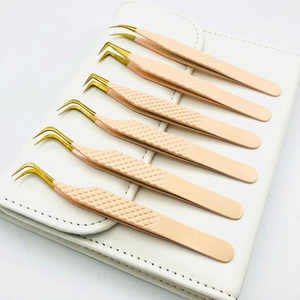 Choix du client - Pince à épiler pour extensions de cils en acier inoxydable japonais, couleur dorée, surface lisse, poignée diamantée, antimagnétique, logo personnalisé - Product Image 1