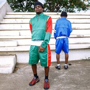 Ropa de calle informal de otoño para hombre, sudadera de poliéster de alta calidad con media cremallera, pantalones cortos, sudaderas con capucha y conjuntos en diseño de bloque de color - Product Image 2