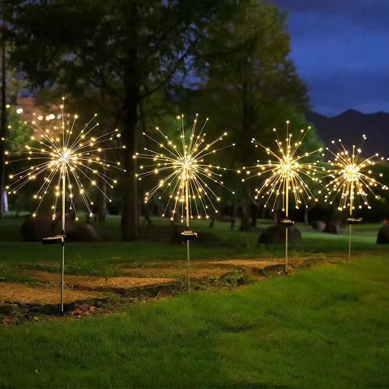 Novas decorações de Natal solar ao ar livre jardim paisagem luzes ambiente decorativo fio de cobre fogos de artifício luzes de dente de leão