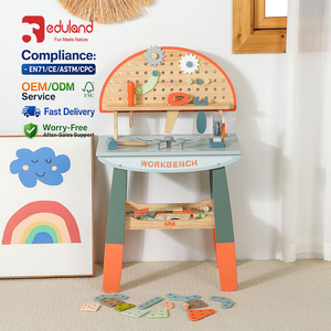 EDULAND OEM ODM Casa de juegos de madera con mesa de <span class=keywords><strong>herramientas</strong></span>, juguetes de <span class=keywords><strong>herramientas</strong></span> de carpintero para simulación de extracción de tuercas y montaje de tornillos para reparación de juguetes - Product Image 2