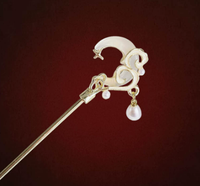 Perlen-Quasten-Haarnadel für Damen, Imitation Jade, Mondförmig, Hanfu Pferdegesicht-Rock Kopfschmuck für Hochzeit und Chinesisches Neujahr