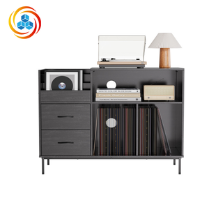 Large Capacity Vinyl Record Storage Cabinet Turntable Stand with Drawers Divided Shelves Multi-Storage Record <b>Player</b> Console - Product Image 3