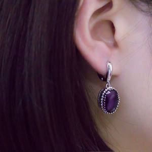 Boucles d'oreilles pendantes élégantes en argent 925 avec serti de strass en cristal ovale, style classique pour femmes, couleur bleu saphir - Product Image 5