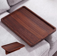 Table d'appoint pliable en bois de pin massif pour accoudoir de canapé, finition noyer foncé, rebord surélevé, 15,9x10 pouces