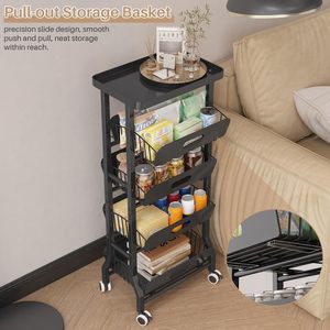 Chariot à collations à 5 niveaux avec 4 tiroirs coulissants et une étagère supérieure fixe, organisateur mobile sur roulettes pour cuisine, bureau - Product Image 6