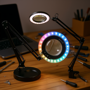 โคมไฟแว่นขยาย 64 LED เลนส์แก้ว 4.3 นิ้ว พร้อมฐานหนีบ 2 in 1 แว่นขยายตั้งโต๊ะพร้อมไฟ สำหรับงานละเอียด - Product Image 2