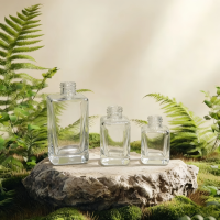 Botellas de Perfume Cuadradas de Vidrio de Lujo al por Mayor, 30ml 50ml 100ml, Botellas de Vidrio Transparente Vacías con Bomba Dosificadora para Aceite Esencial