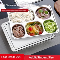 Plateau alimentaire rectangulaire compartimenté en acier inoxydable 304 de qualité alimentaire
