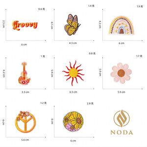 Iron on Embroidered Pink/Yellow Style butterfly rainbow Sun Flower Lollipop Guitar Patches for Clothes Bag Decoration - Product Image 3