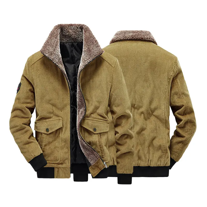 Winter New Corduroy Jacket Outdoor Mens Jacket and Polar Fleece Slim Leisure Velvet Casual Woven 100% Cotton Winter Items 2 Pcs