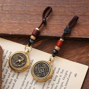 Vintage Copper Lucky Rope Keychain Pendant Brass Chinese 12 Zodiac Animals Tags Car Key Chain Pendants Rope Hangings