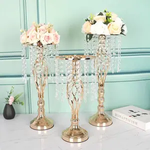 NISEVEN Kreative Hochzeit Mittelstücke Tisch dekoration Metall Gold Silber Blumen stehen mit Kronleuchter Kristall