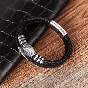 Vente chaude nouveau Style rétro Viking hommes <span class=keywords><strong>Bracelet</strong></span> en cuir multicouche tressé aimant boucle mode perlé Bracelets - Product Image 4