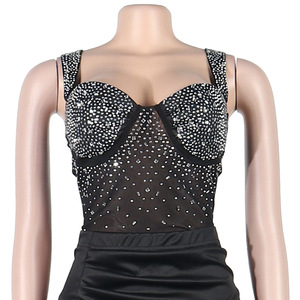 Robe de soirée en strass, <span class=keywords><strong>grande</strong></span> <span class=keywords><strong>taille</strong></span>, body et jupe, sexy, tenue de club pour femmes, ensemble deux pièces - Product Image 6