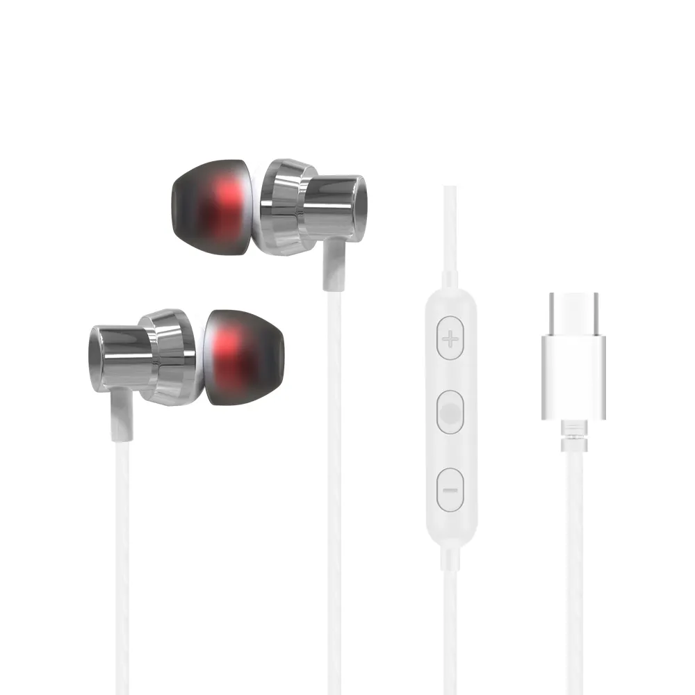 Free Sample Wired Headphones Powerful Bass Earbuds Corded Earphone Type C In Ear headset for Samsang Huawei MP3