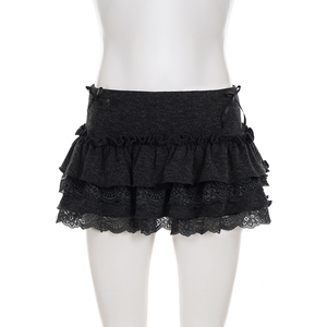 Mini-jupe d'été pour femme, en dentelle tricotée, à volants superposés, taille basse, coupe ajustée, avec détail nœud, style A-line, mode décontractée, haute qualité - Product Image 5