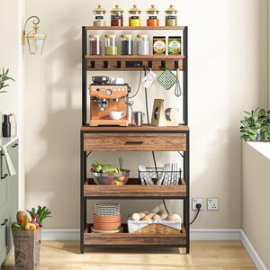 Soporte personalizado para horno microondas, cafetera y panificadora para cocinas domésticas con enchufes y almacenamiento en cajones de varias capas. - Product Image 1