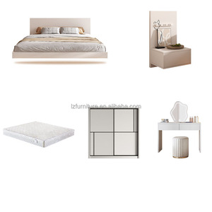Ensembles de meubles de chambre modernes et abordables : lit flottant avec armoire, coiffeuse et tables de chevet, idéal pour les studios. - Product Image 6