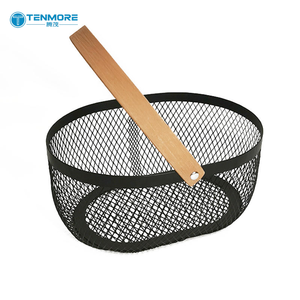 Nouveau panier de rangement ovale <span class=keywords><strong>en</strong></span> métal grillagé avec poignée <span class=keywords><strong>en</strong></span> <span class=keywords><strong>bois</strong></span> pour la <span class=keywords><strong>cuisine</strong></span>, les fruits, l'organisation de la salle de bain - Product Image 5