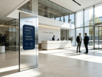 Kiosque tactile mural SERENA avec boîtier ABS pour affichage numérique, fonction de guidage pour les bâtiments et les bureaux