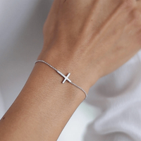 Ensemble collier et bracelet à maillons minimalistes en argent sterling 925 plaqué rhodium, best-seller, avec pendentif croix et pierres en zircon, pour femmes