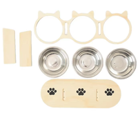 Mangeoire surélevée en bois pour animaux de compagnie, angle réglable, pour chat et chien, avec bols en acier inoxydable