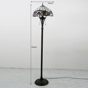 LongHuiJing 16Inch Tiffany Traditional Adjustable Height Turkey Pendant Light Vintage American Stained Glass <b>Red</b> Rose Pattern - Product Image 4