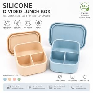 Boîte à bento écologique en gros avec couvercle, récipient en silicone de qualité alimentaire, compatible micro-ondes, réutilisable, pour la préparation des repas au bureau - Product Image 2