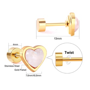 ต่างหูสแตนเลสสีทอง ดีไซน์เรียบง่าย ประดับคริสตัลเพทายทรงดาว - Product Image 5