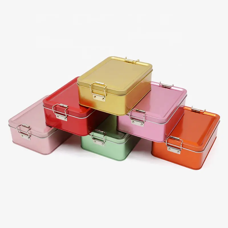Logotipo personalizado Comida Colorido Metal Flandres Rectangular Biscuit Tin Can Box Embalagem Container Set Tin Biscuit Boxes