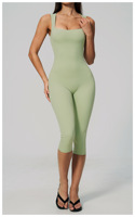 Combinaison athlétique mi-longue pour femme, justaucorps de sport, unitard de yoga, col carré, sans manches, une pièce, tenue de fitness