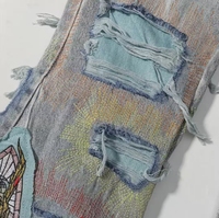 Jeans évasés déchirés pour hommes avec logo personnalisé et patch brodé lourd, fabrication OEM ODM, pantalon en denim streetwear, fabricant de vêtements personnalisés