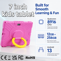 Tablette pour enfants de 7 pouces, Qualcomm 8916, 12 Go de RAM, 256 Go de ROM, Android 13, housse de protection antichoc, tablette éducative et de jeu pour la maison