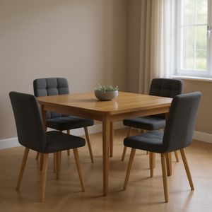 Set Of 4 Dark Grey <b>Dining</b> <b>Chairs</b> With Wood Legs <b>Fabric</b> <b>Upholstery</b> Modern Scandinavian Design <b>For</b> Home <b>Dining</b> Room Furniture - Product Image 2