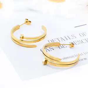 Branded designer multi layers jewelry stainless steel earrings gold plated jewelry for women screw nail earrings