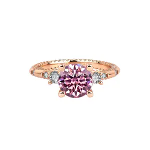 Custom S925 Wedding placcato in oro rosa 2 carati Lab Diamond singolo anello Moissanite da donna
