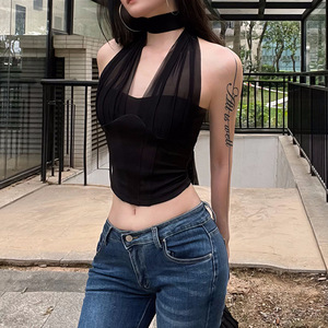 Débardeur sexy à col halter et baleines, couleur unie, pour femme - Collection été - Product Image 2