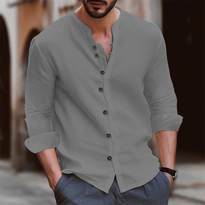 Camicia da <span class=keywords><strong>Uomo</strong></span> con Colletto alla Coreana, Vestibilità Slim, Tinta Unita, per Shopping e Attività all'Aperto, Taglie S-3XL, Comoda e Traspirante, ODM - Product Image 5