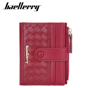 Baellerry Mini Smart Weave porta carte di credito per portamonete da donna portafoglio corto con fibbia intrecciata da donna