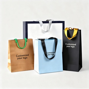 Bán buôn mang nhãn hiệu tùy chỉnh in quần áo sang trọng bán lẻ Quà Tặng mua sắm Đen Túi giấy với logo khuyến mại xử lý - Product Image 1