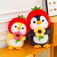 Peluche pingouin fraise brodée mignonne, douce et moelleuse, en coton PP, avec tournesol, cadeaux, pour machine à griffes, direct usine