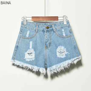 Shorts en jean extensibles déchirés pour femmes, grande taille, été, vente en gros - Product Image 4