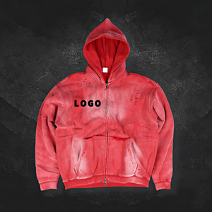 Sudadera con Capucha Extra Grande para Hombre, Diseño 2025, con Logotipo Personalizado, Estilo Desgastado, con Cierre, Lavado Ácido - Product Image 2