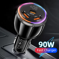 Chargeur de voiture 90W QC3.0 2 ports USB A+USB C, adaptateur allume-cigare, charge rapide, téléphone portable universel, smartphone