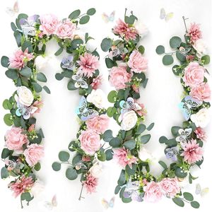 Guirlandes de fleurs artificielles « Écoutez le printemps » 100-200 cm, roses en mousse, roses en soie, fausses pivoines pour la décoration de la maison et de mariage - Product Image 4