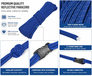 Cuerdas reflectantes de 2 mm para <span class=keywords><strong>camping</strong></span>, paracord ultraligero, cuerdas delgadas, cuerdas de paracaídas para lona, tienda de campaña, <span class=keywords><strong>camping</strong></span> (azul) - Product Image 3