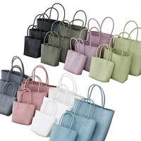 Panier à légumes style MUJI le plus vendu, sac fourre-tout en PU tressé de qualité export, souvenir transfrontalier, simplicité urbaine